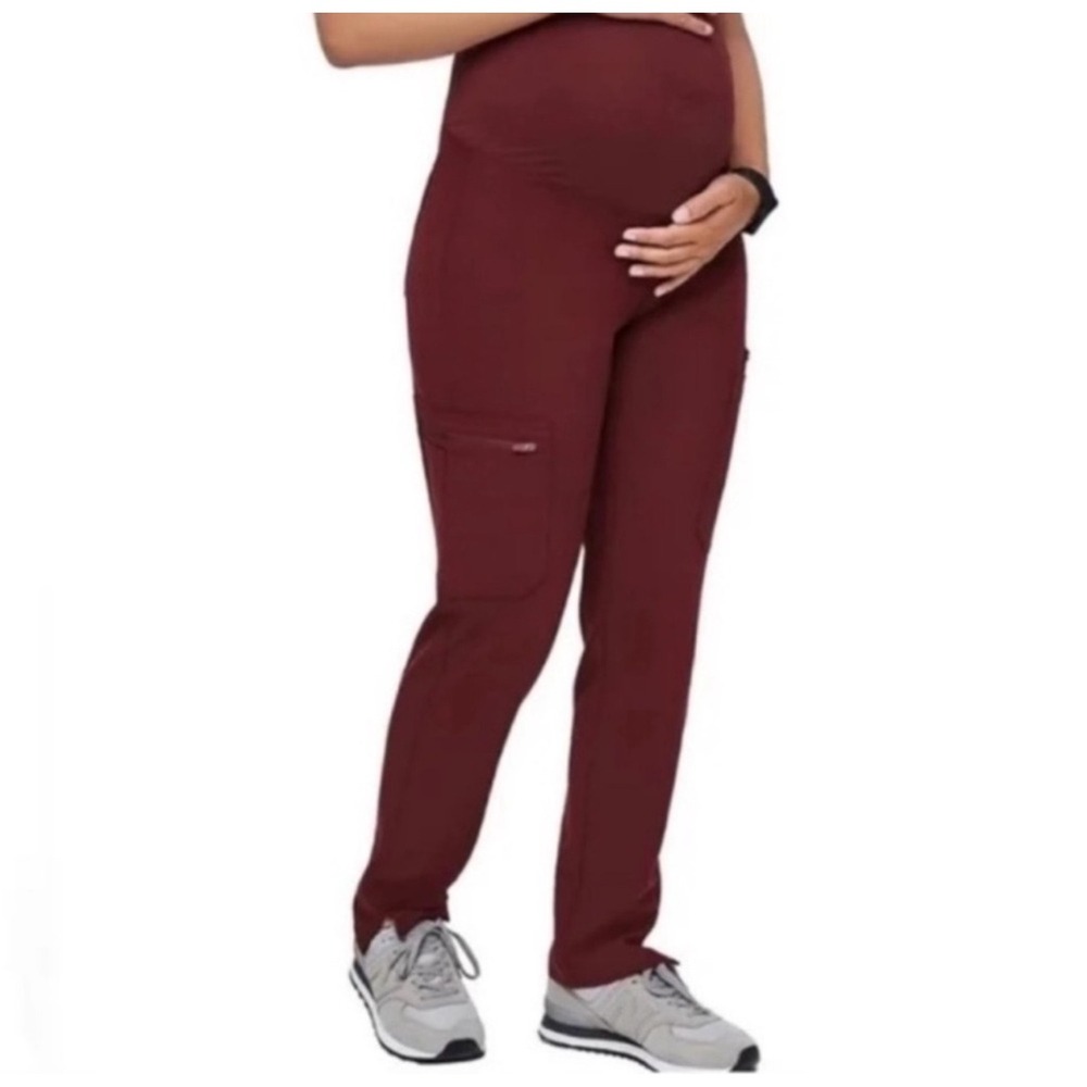 FIGS Maternity Cargo Scrub Pants in Burgundy